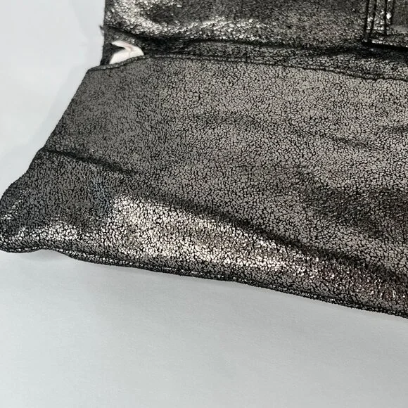 Hobo Effe Pewter Shimmer Leather Clutch With Floral Lining & Zipper Closure $128 - Picture 2 of 7